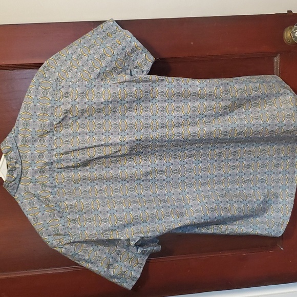 Ken Ltd LG Cotton Patterned Blue & Yellow Button Up Short Sleeve Summer Shirt - Picture 6 of 8